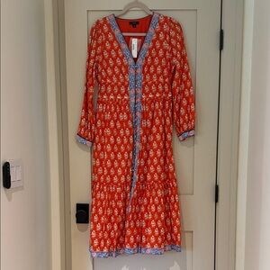 J. Crew button-up tiered dress in classic block print, size 4 Cerise Cove Multi